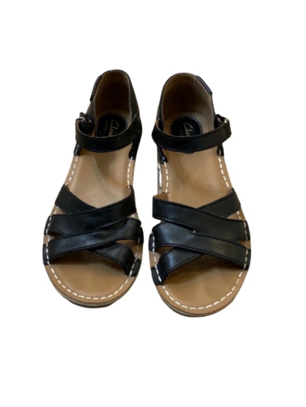 Clarks Black Leather Crisscross Ankle-Strap Sandals - Picture 1 of 5